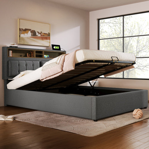 Linen Bed Frame With Slatted Frame