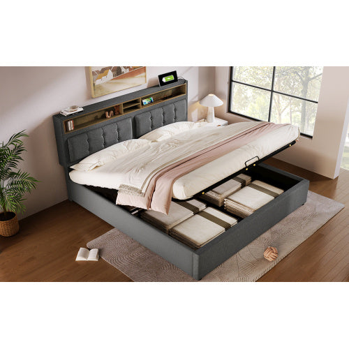 Linen Bed Frame With Slatted Frame
