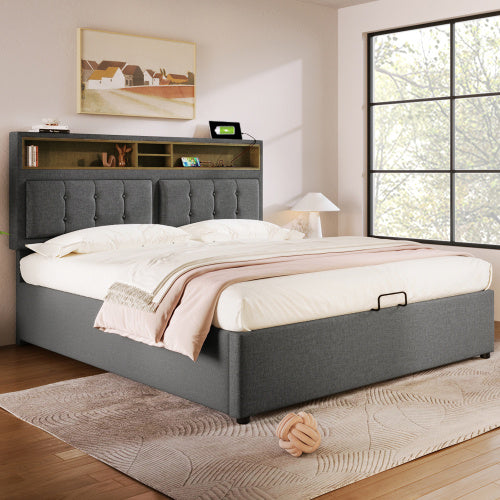 Linen Bed Frame With Slatted Frame