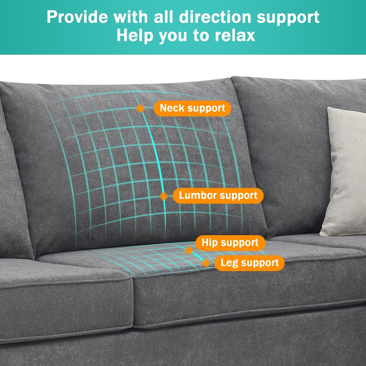 New 91 91  Modern L-Shape Sectional Sofa  Upholstered Living Room Couch