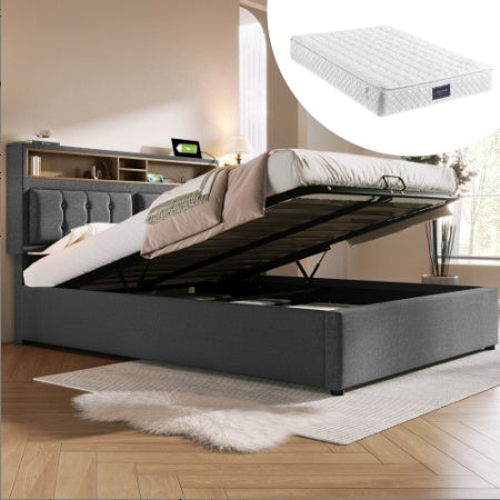 Linen Bed Frame With Slatted Frame